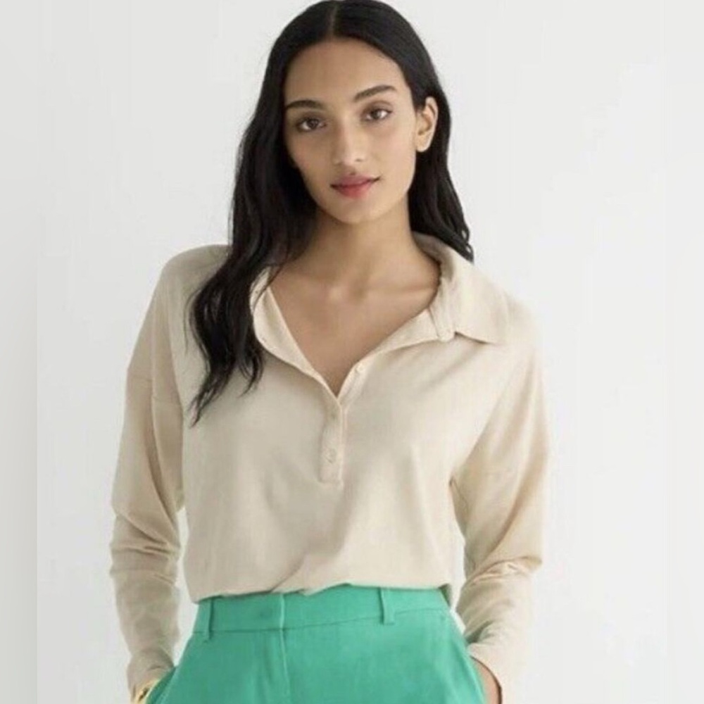 J. Crew Stretch long sleeve linen blend polo shirt, size medium